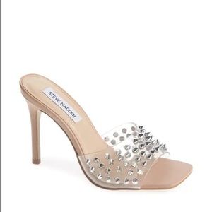 COPY - Steve Madden Clear Square Toe with Stud Spikes thin heel